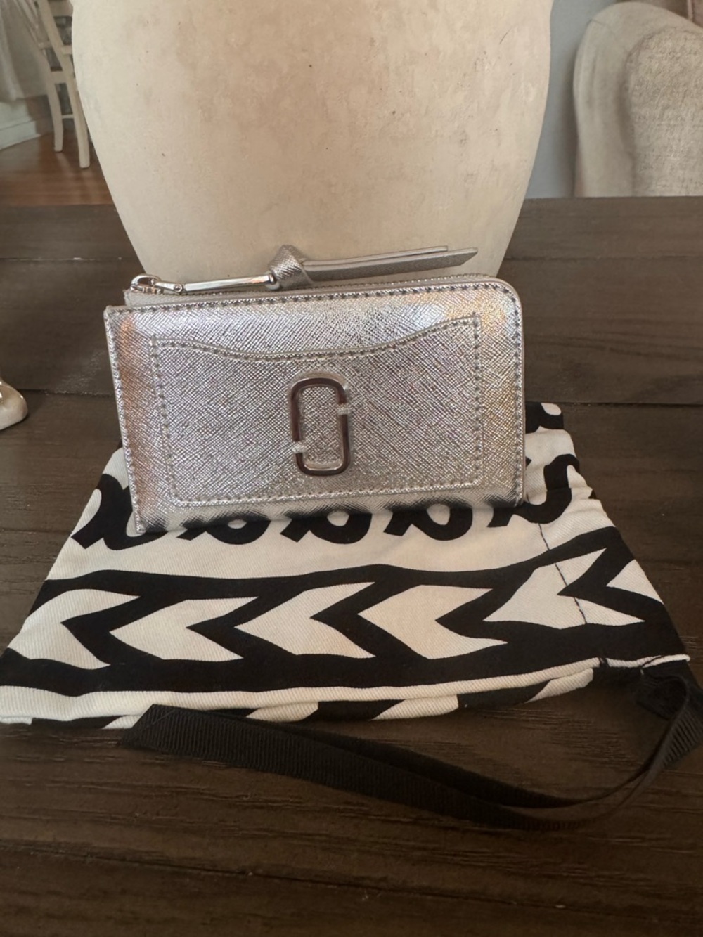 Marc Jacobs Silver Metallic Zip Card Wallet